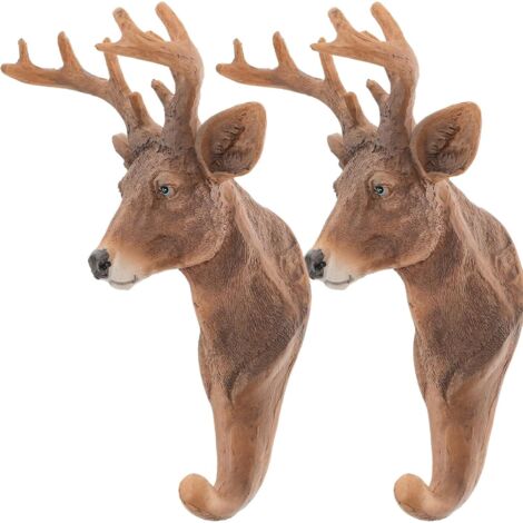 Lot de 2 Crochets Muraux Décoratifs de Tête de Cerf Couleur Marron (1/5)