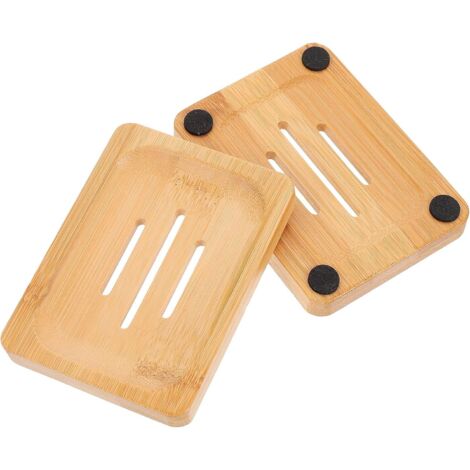 Lot de 2 Porte-Savons en Bois Naturel Égouttoir Boîte à Savonnette sans (1/5)
