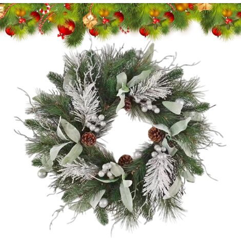 Couronne De Porte De Noël Accrochable Feuillage Réaliste,Couronne De Porte (1/5)