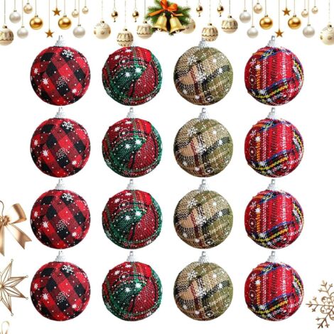 Boules de Noël Décoratives,16 Pièces en Tissu à Carreaux Motif (1/5)