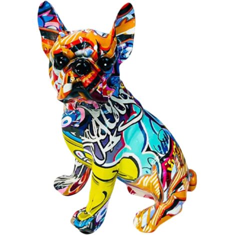 Statue Bulldog Décoratif Modèle Animalier Bulldog Graffiti en Résine pour