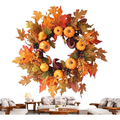 Couronne de Porte d'automne Décoration Porte avec Citrouilles et Baies (1/5)