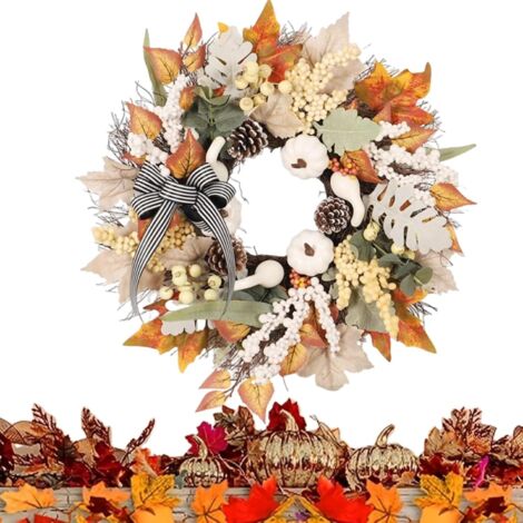 Couronne d'automne,Guirlande Festive Décoration de Feuilles d'Érable Baies (1/5)