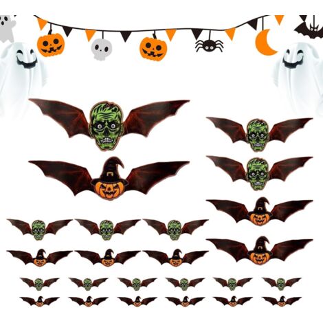 Décor Mural Chauves Souris,24 Pièces Autocollants 3D Effrayants Décalques (1/5)