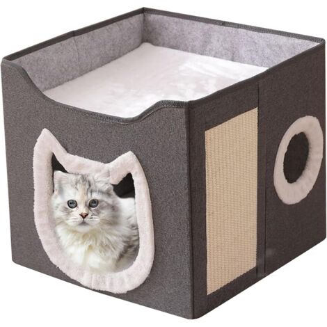 Caverne pour Chat Abri Pliable pour Animal Mobilier Grande Tanière à 2 (1/5)