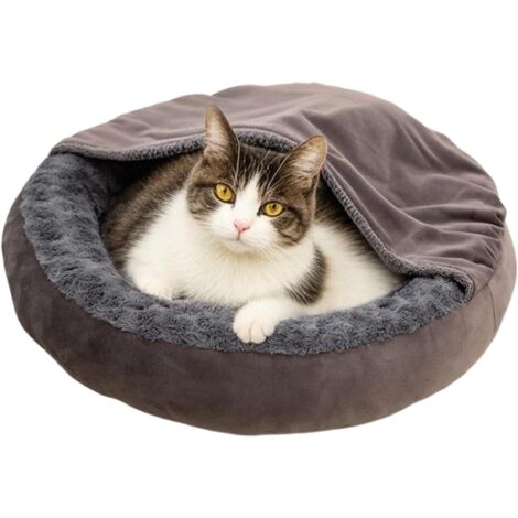Petit pour Chien, Lit pour Chat avec Couverture à Capuche, Lit Rond en (1/5)