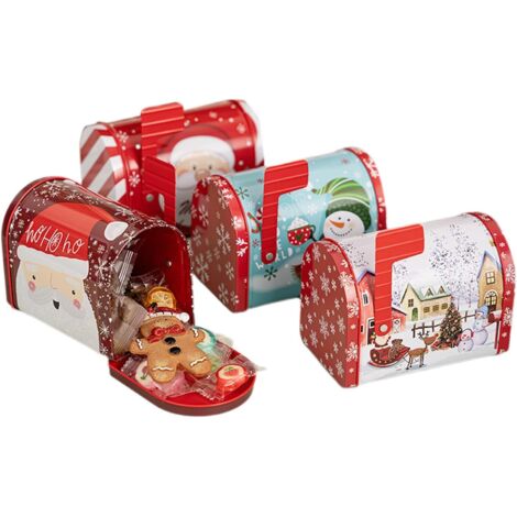 Boîte Aux Lettres Santa De Noël, 4 Pièces Grand Coffret en Fer Blanc, (1/5)