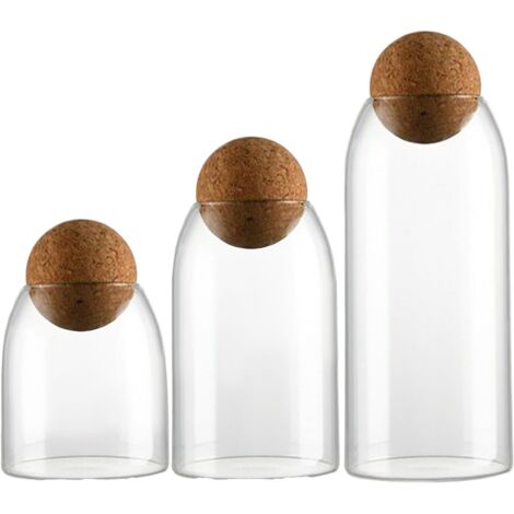 Bocal en Verre avec Couvercle,Récipient à Épices Transparent 3 Pièces Pot (1/5)
