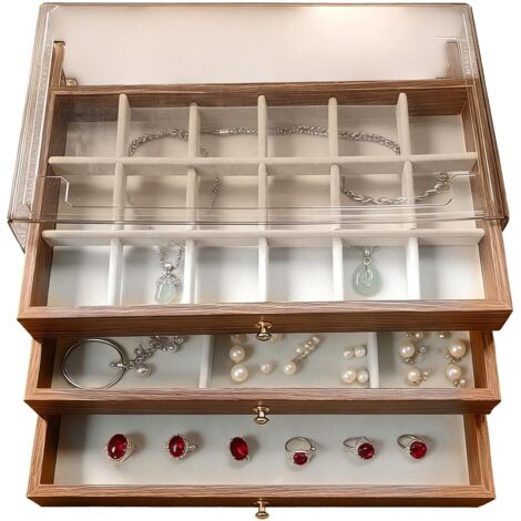 Boîte À Bijoux En Bois Plateau Pour Bagues Et Bracelets Avec Compartiments (1/5)