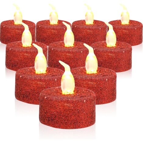 Lot de 12 Bougies LED sans Flamme à Paillettes Dorées et (1/5)