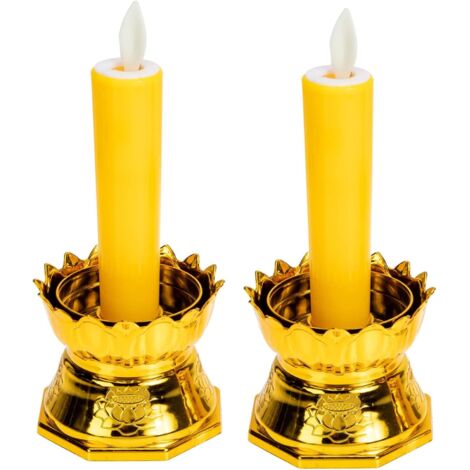 Bougies Piliers à LED sans Flamme 16 Cm Base Lotus Jaune (1/5)
