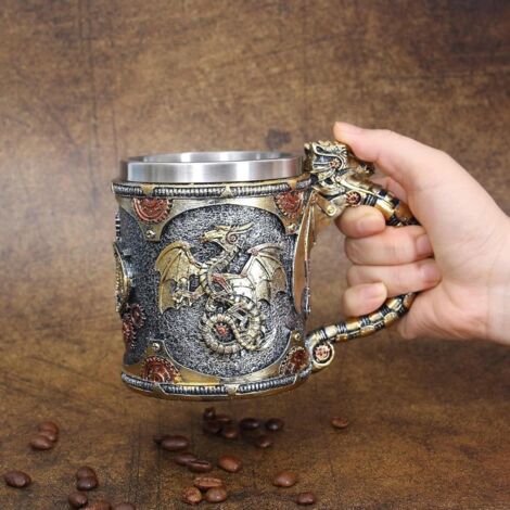 Tasse Dragon 400ml en Acier Inoxydable avec Décorations (1/4)
