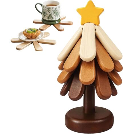 Lot de 4 dessous de verre en bois en forme d'arbre - Dessous (1/5)