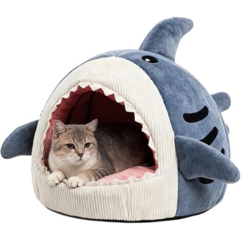 Niche pour chat, maison de requin en peluche lavable Lit