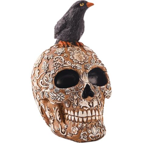 Figurine de Corbeau sur Crâne, Figurine Corbeau Décor (1/5)