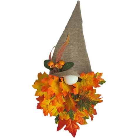 Couronne d’Automne éclairée,Guirlande de Gnomes d'halloween (1/5)