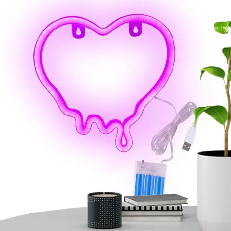 Enseigne Néon Cœur Alimenté Par Piles Ou USB Lumière Cœur (1/5)