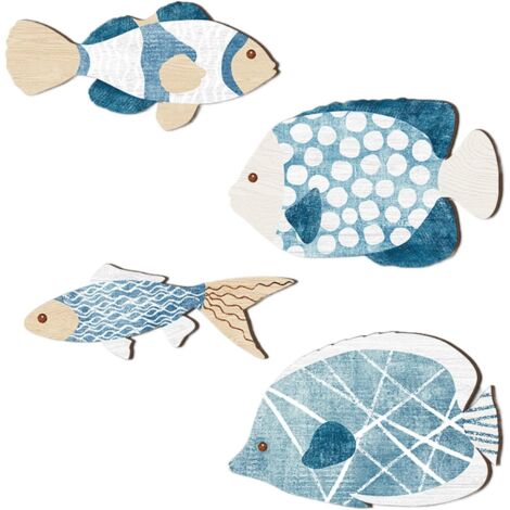 de 4 poissons ctiers en bois Dcoration murale vintage pour (1/5)