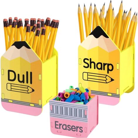 Porte Crayons de Bureau 3 Pices Porte Crayons En Bois (1/5)