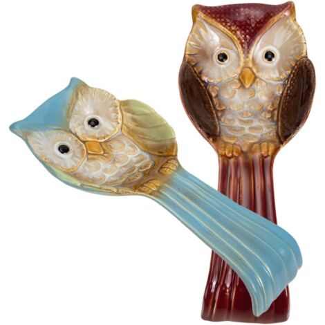 de 2 Porte Cuill res en C ramique R tro de Hibou Repose (1/5)