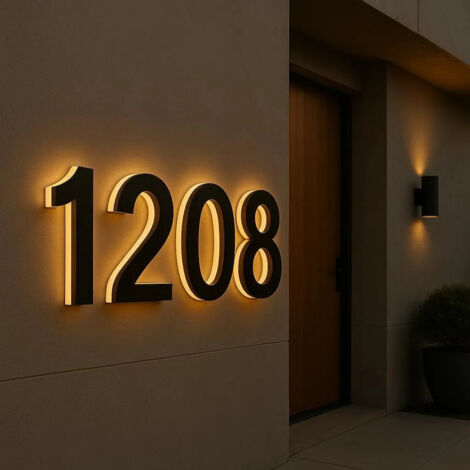 Numéro de maison personnalisé illuminé par LED solaire