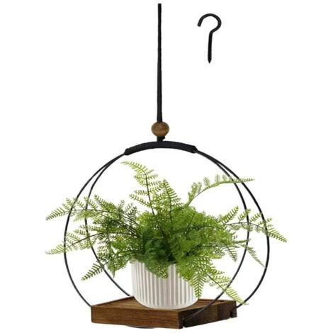 Jardinire suspendue en macram avec base en bois style bohme (1/5)