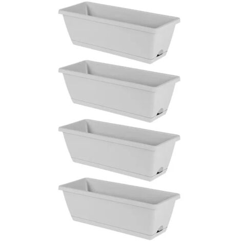 Lot de 4 jardinières de fenêtre, pots de fleurs, gris clair (1/5)