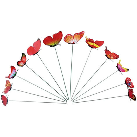 Lot de 12 tuteurs papillon pour jardin et pots de fleurs, rouges (1/5)