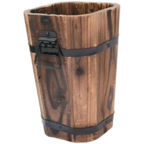 Pot de fleurs vintage en bois en forme de tonneau pour S (1/5)