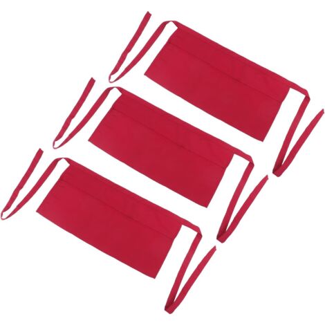 Tabliers rouges de serveur (lot de 3) avec 3 poches (demi taille) (1/5)