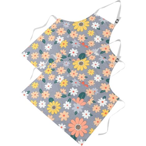 2 tabliers en coton et lin gris tournesol pour la cuisine et (1/5)
