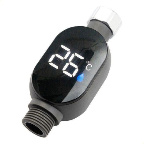 Thermomtre de douche hexagonal noir LED mesurant la temprature (1/4)