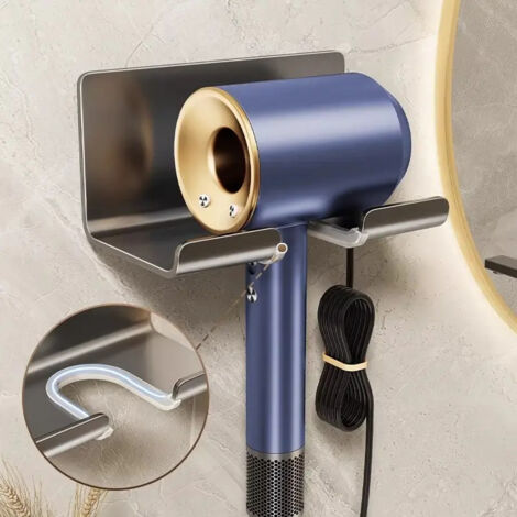 Support pour schecheveux de salle de bain organiseur de cbles sans perage (1/5)
