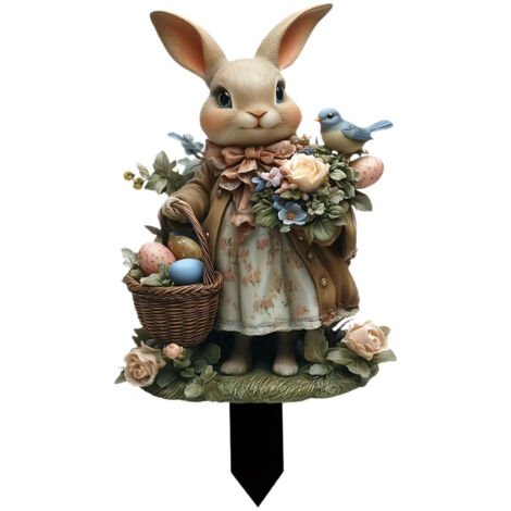 Piquet de jardin lapin, panneau de pelouse 2D plat mignon (1/5)
