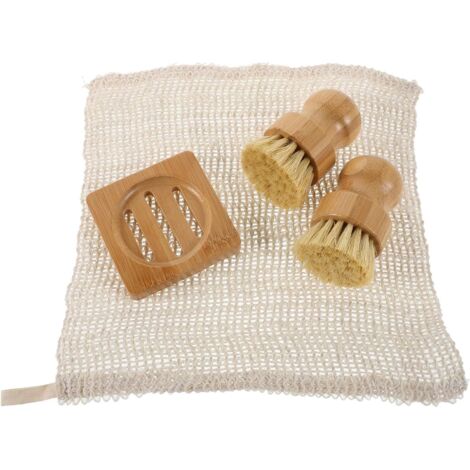Brosse à récurer pour casseroles avec manche et chiffon de lavage à poils (1/5)