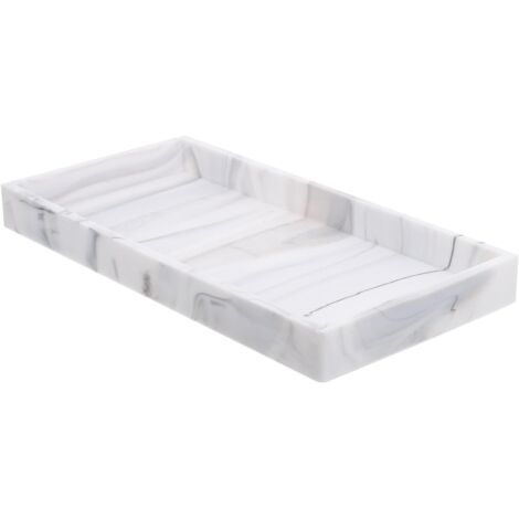 Plateau de salle de bain en marbre blanc, petit modèle, avec rangement en silicone.
