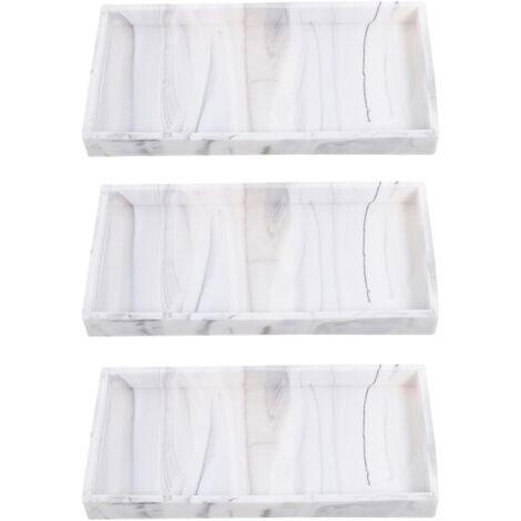 Lot de 3 petits plateaux de toilette en silicone blanc, motif marbre. (1/5)