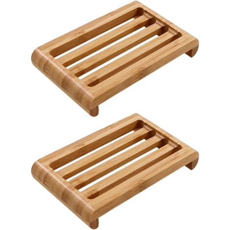 Porte-savon en bois avec égouttoir, lot de 2 porte-savons robustes. (1/5)