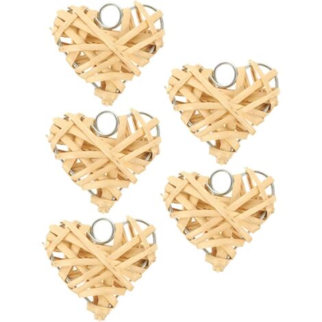 Lot de 5 décorations suspendues en forme de cœur en rotin tressé beige de 5 cm pour l'intérieur (1/5)