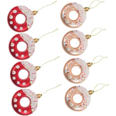 Ensemble de 8 décorations de Noël en forme de donuts, rouges et or clair (1/5)