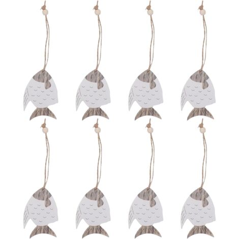 Lot de 8 pendentifs en bois en forme de poisson, style hawaïen, décoration murale côtière (1/5)