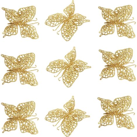 10 petits papillons en plastique creux dorés à suspendre (1/5)