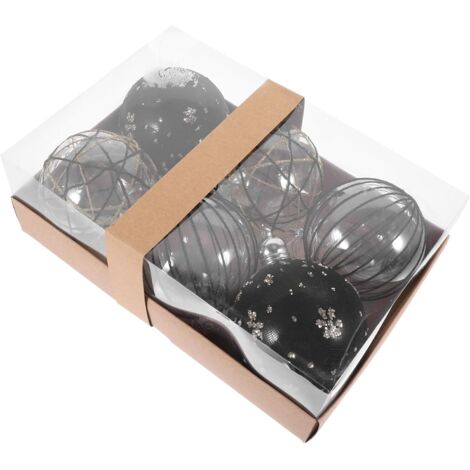 Lot de 6 boules décoratives de Noël à suspendre, 8 cm, noires (1/5)