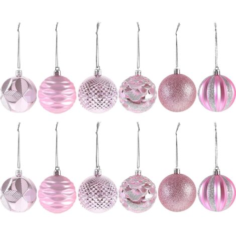 Lot de 12 boules de Noël roses incassables de 6 cm de diamètre (1/5)