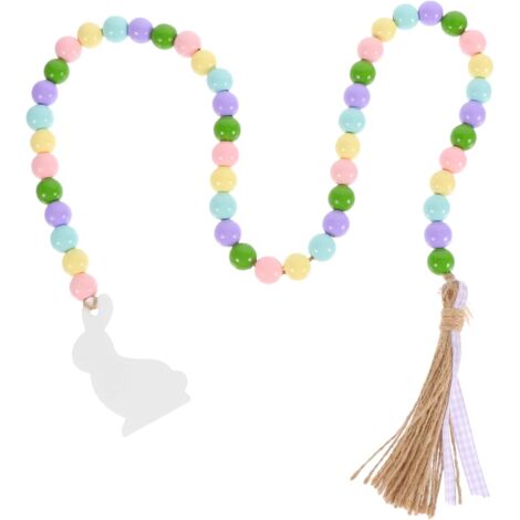 Pendentif de Pâques à pompon et perles en bois couleur macaron (1/5)