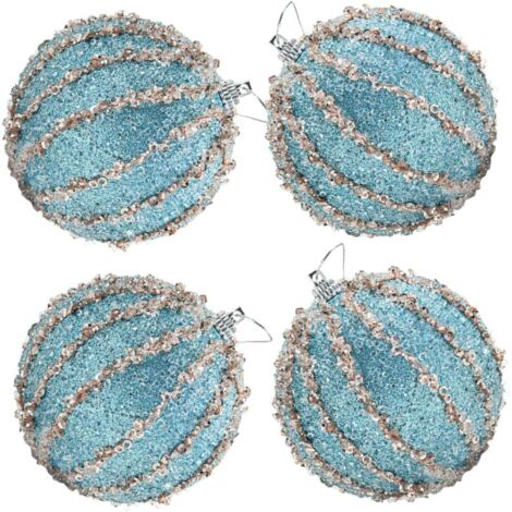 Ensemble de 4 boules de Noël de 8 cm avec paillettes bleues (1/5)