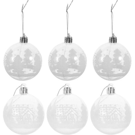 Lot de 6 boules décoratives de Noël peintes de 6 cm à suspendre au sapin. (1/5)