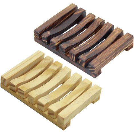 Ensemble de 2 porte-savons en bois carbonisé et naturel (1/5)