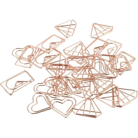 30 enveloppes en forme de cœur et de diamant, couleur or rose, en papier de petite taille. (1/5)
