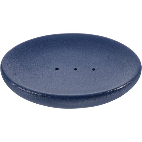 Porte-savon en céramique bleu foncé avec système d'égouttage intégré. (1/5)
